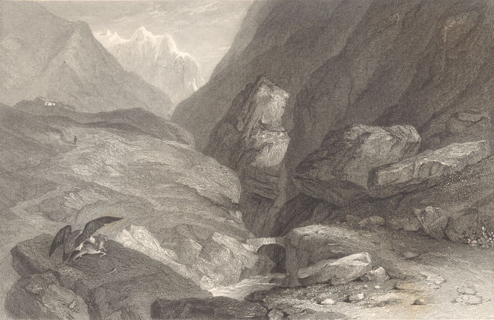 SAVOIE. Pont de la Crêt. Eagle eating a goat. Alps 1838 old antique print